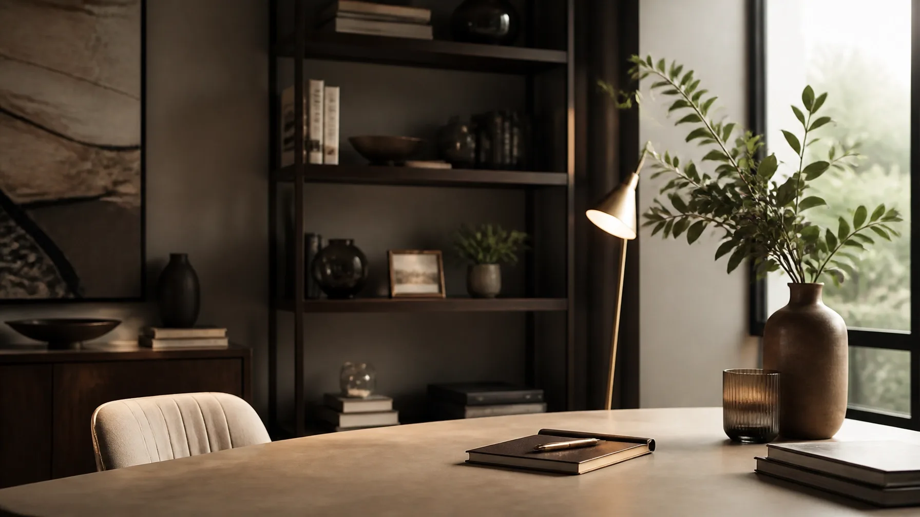 Warm editorial workspace prepared for a focused sales conversation